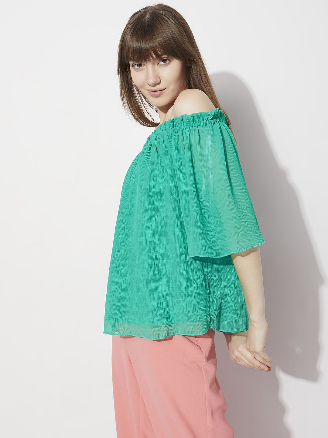 Green Off-Shoulder Top