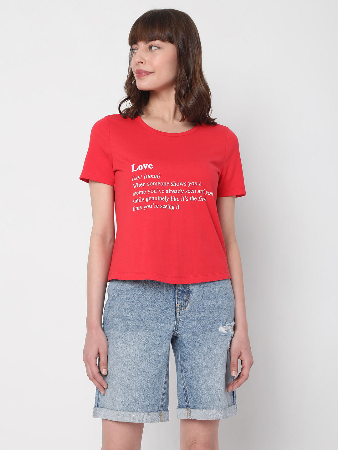 Red Text Print T-Shirt