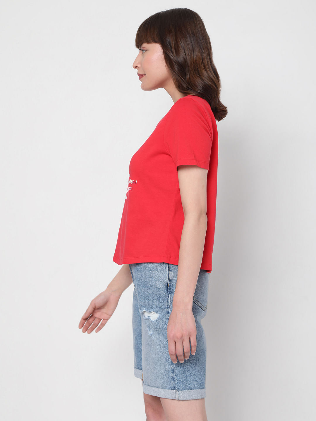 Red Text Print T-Shirt