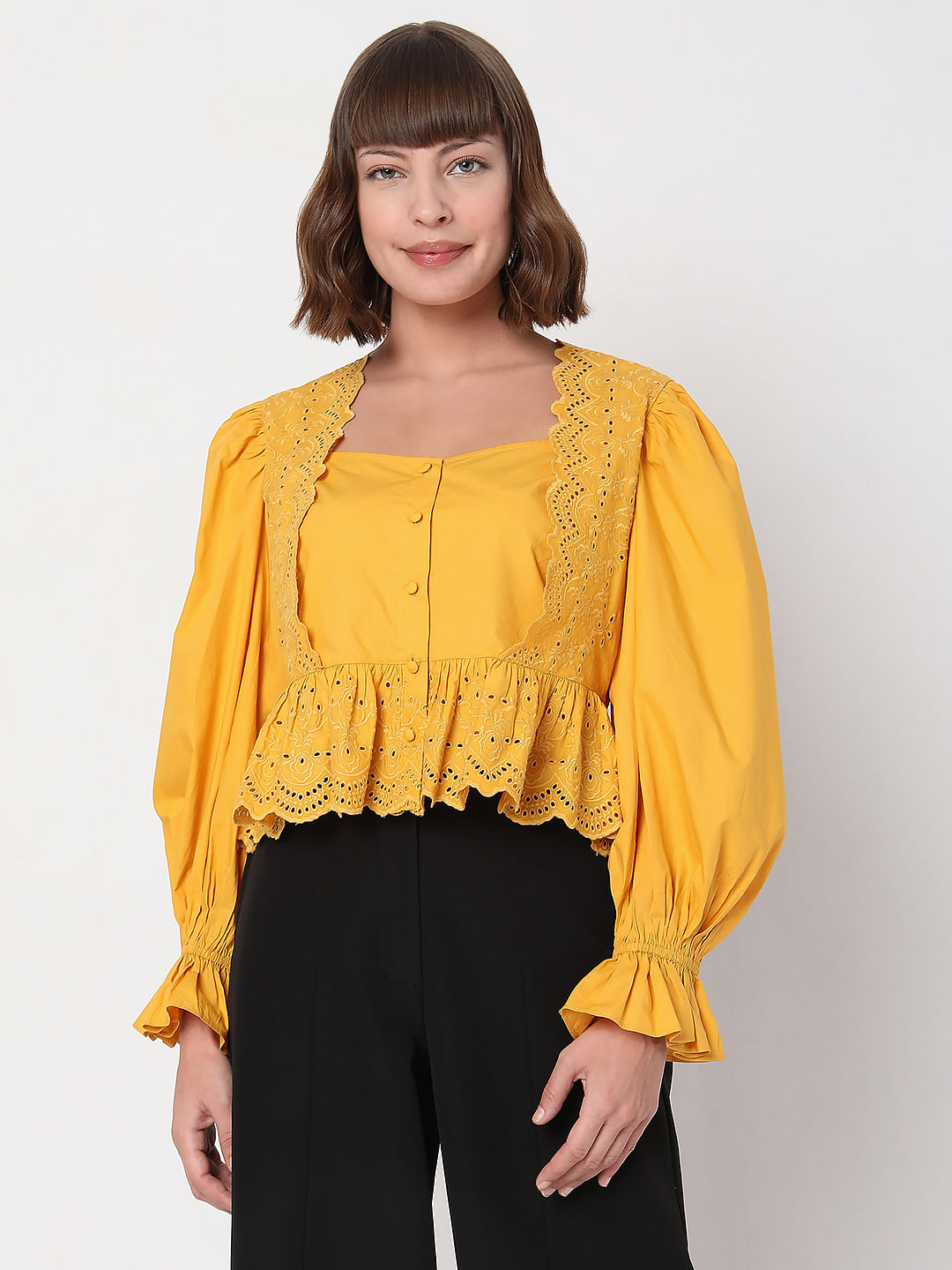 Yellow Embroidered Lace Top