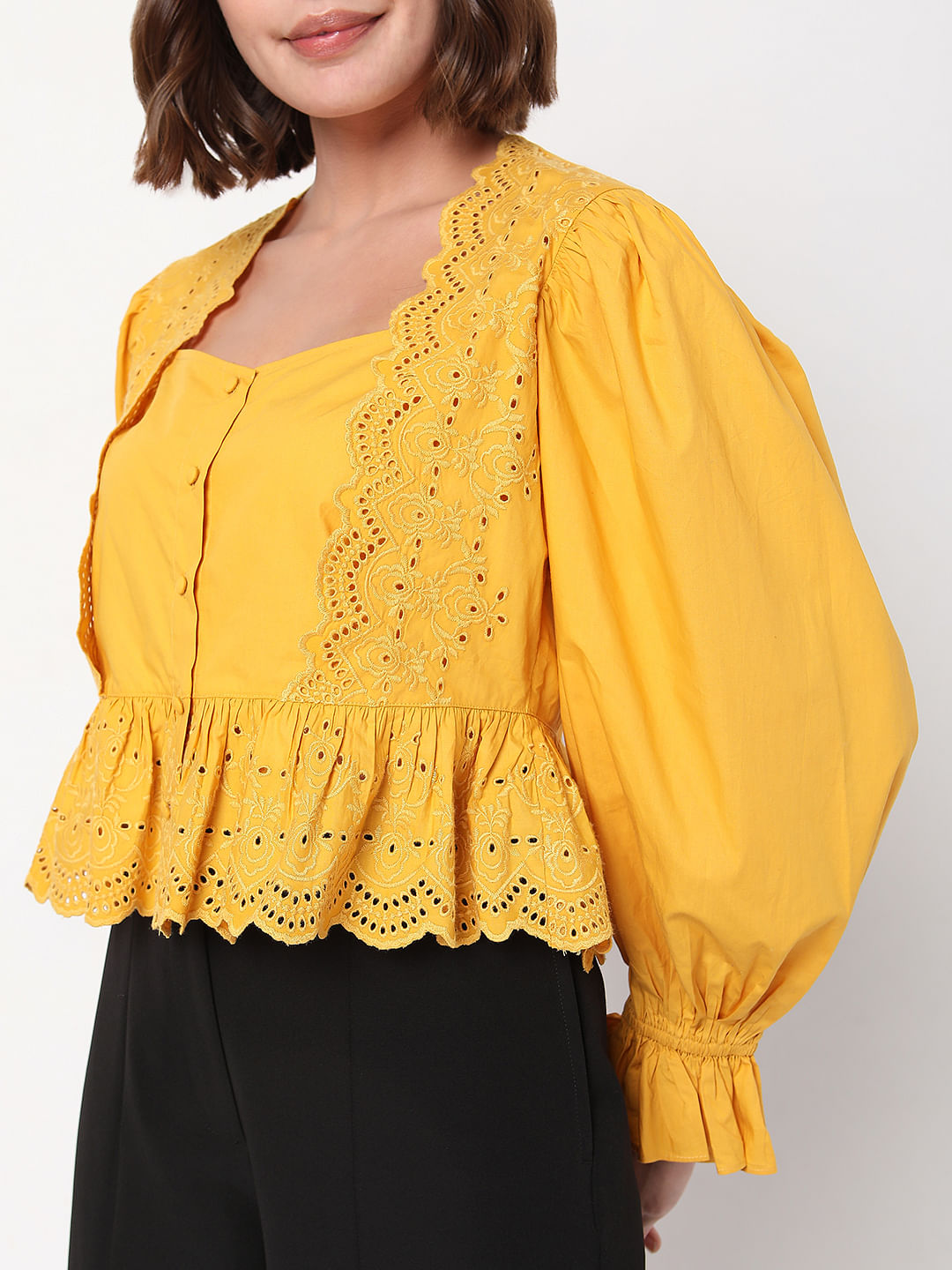 Yellow Embroidered Lace Top