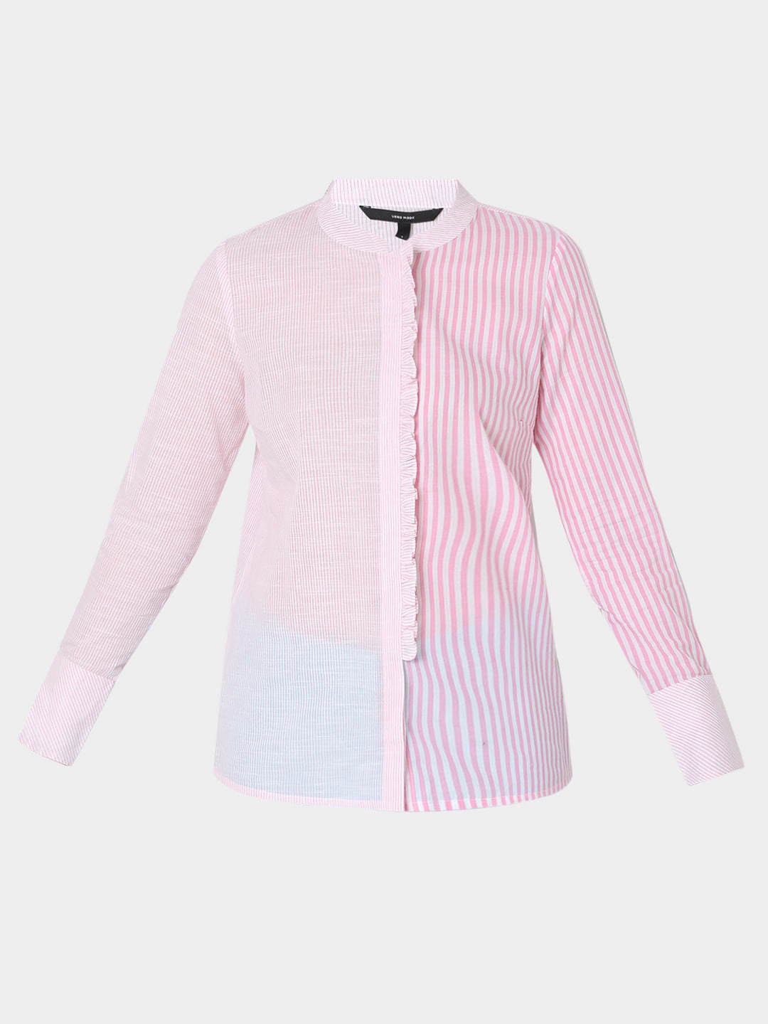 Pink Striped Mandarin Collar Shirt