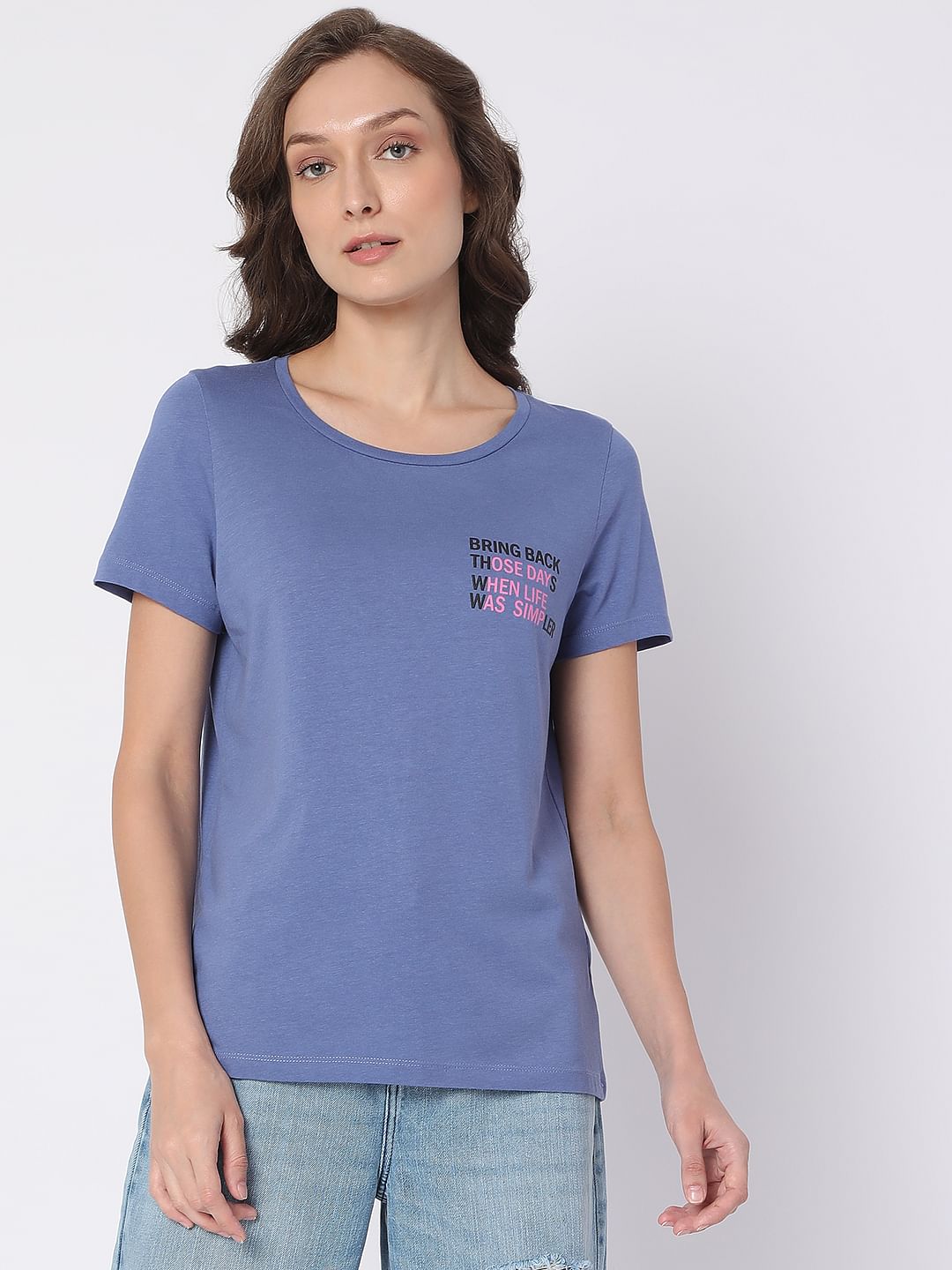 Blue Slogan Print T-Shirt