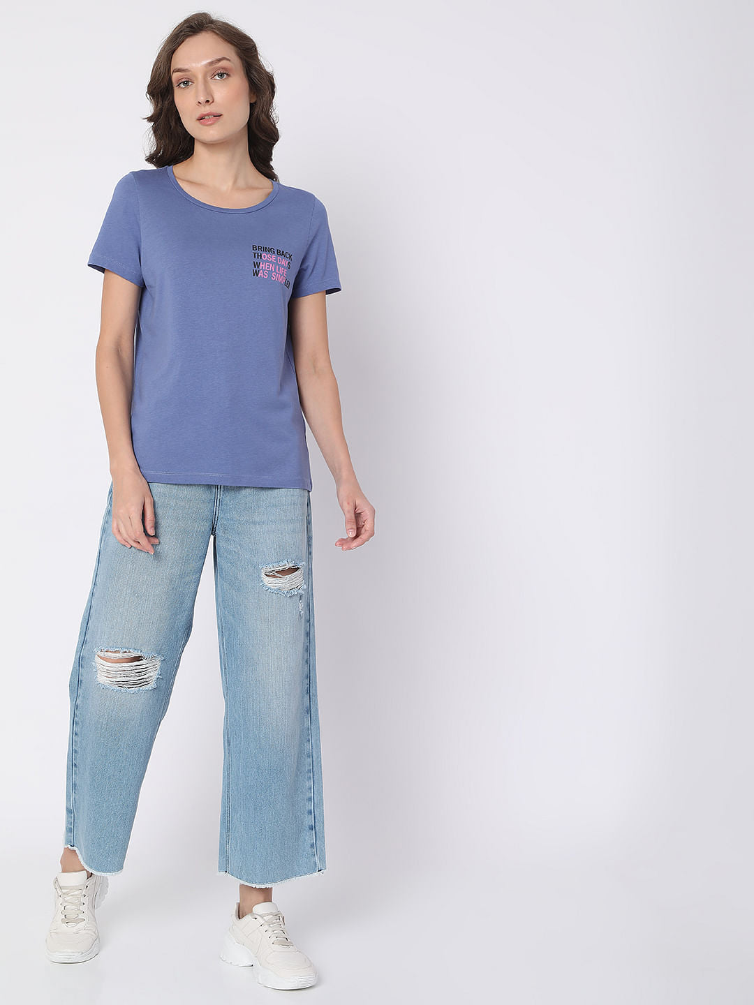 Blue Slogan Print T-Shirt