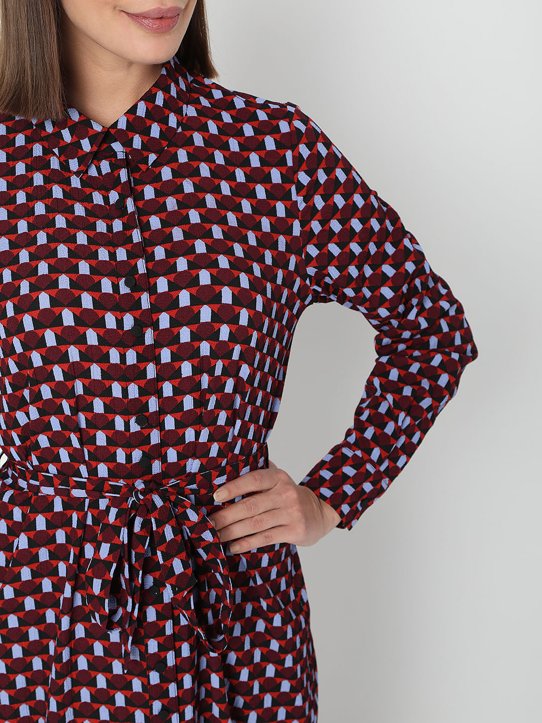 Burgundy All Over Print Midi Dress