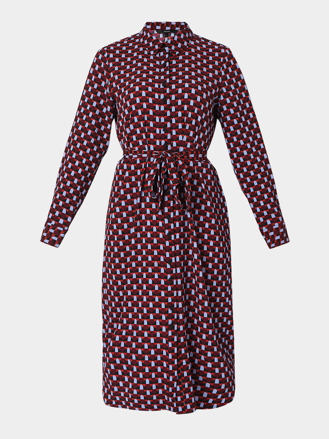 Burgundy All Over Print Midi Dress