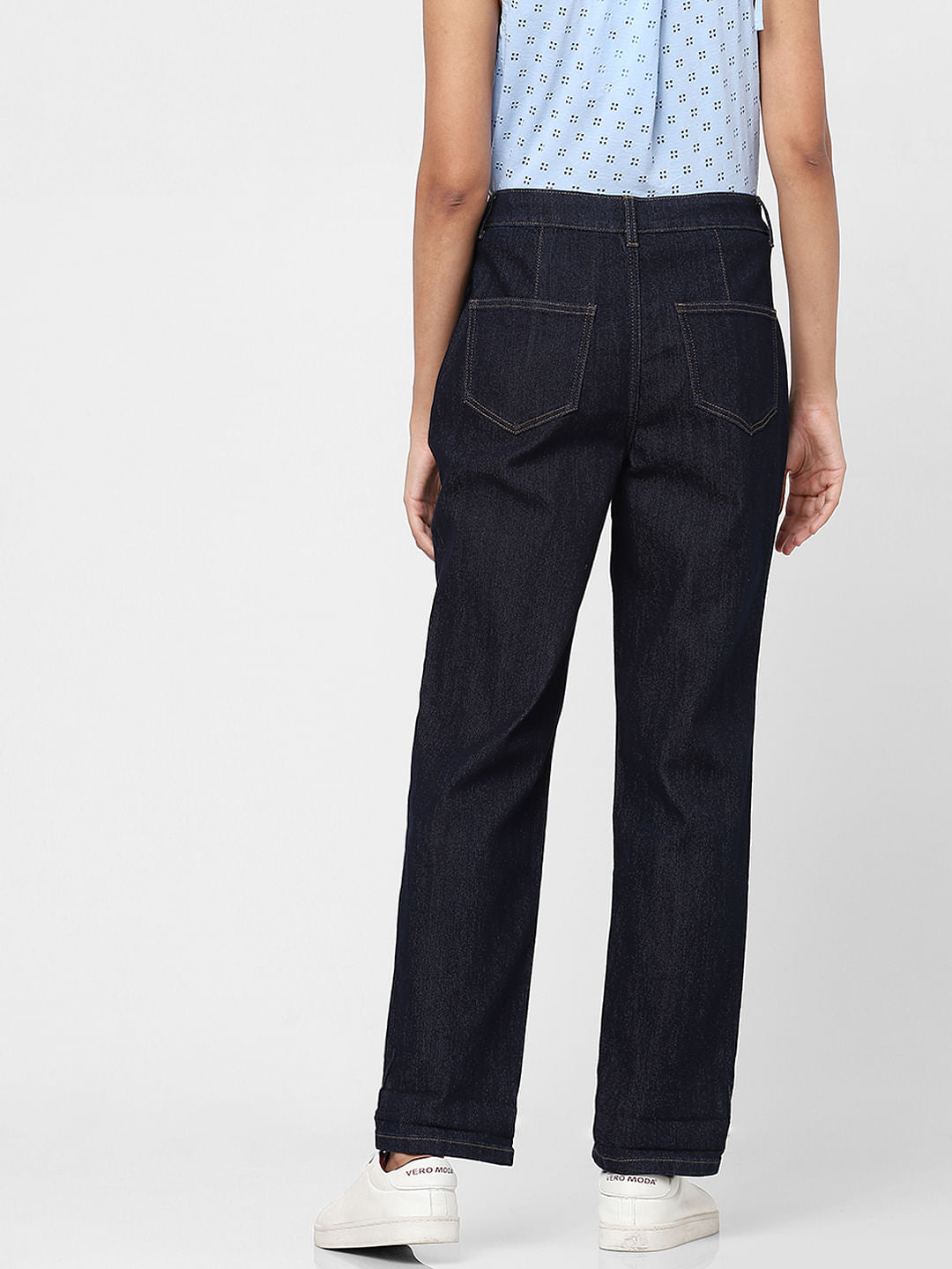 Blue High Rise Pleated Jade Straight Fit Jeans