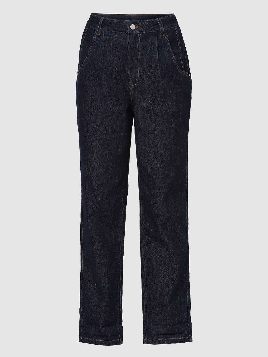 Blue High Rise Pleated Jade Straight Fit Jeans