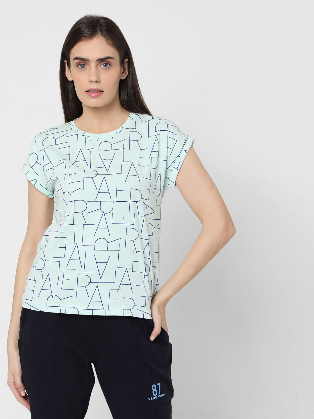Sky Blue Alphabet Print T-Shirt