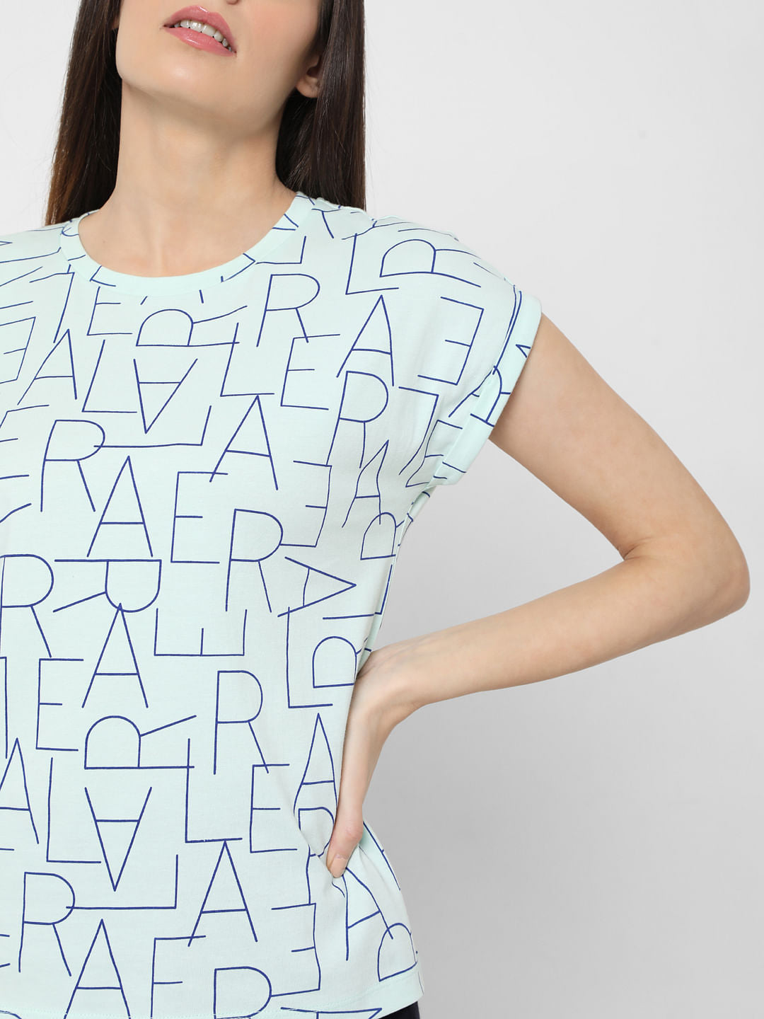 Sky Blue Alphabet Print T-Shirt