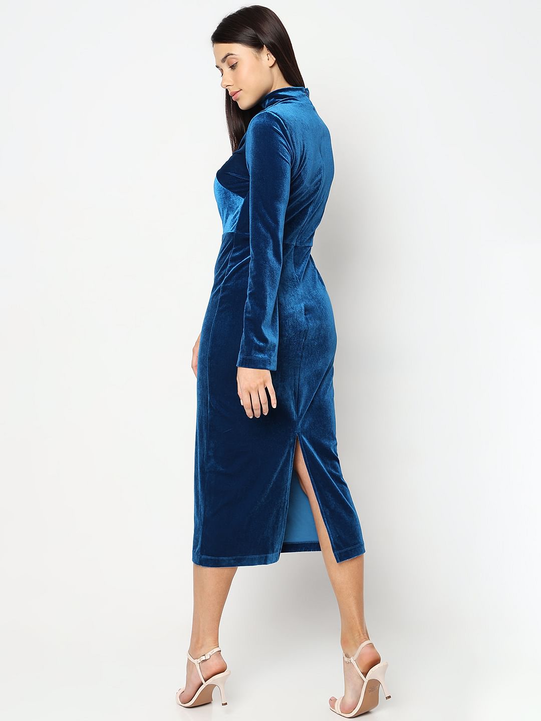 Blue Velvet High Neck Dress