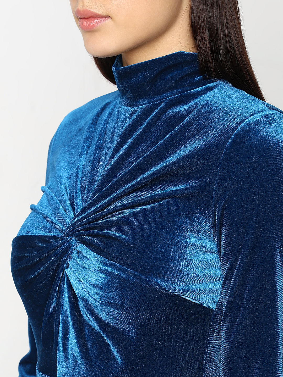 Blue Velvet High Neck Dress