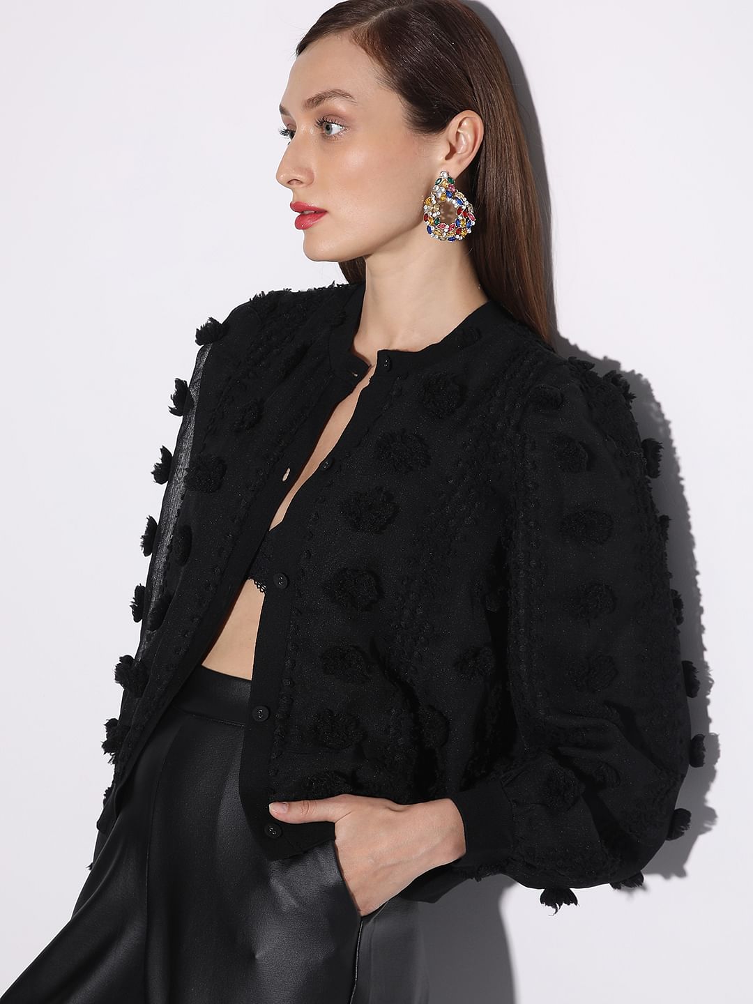 Black Lace Textured Cardigan