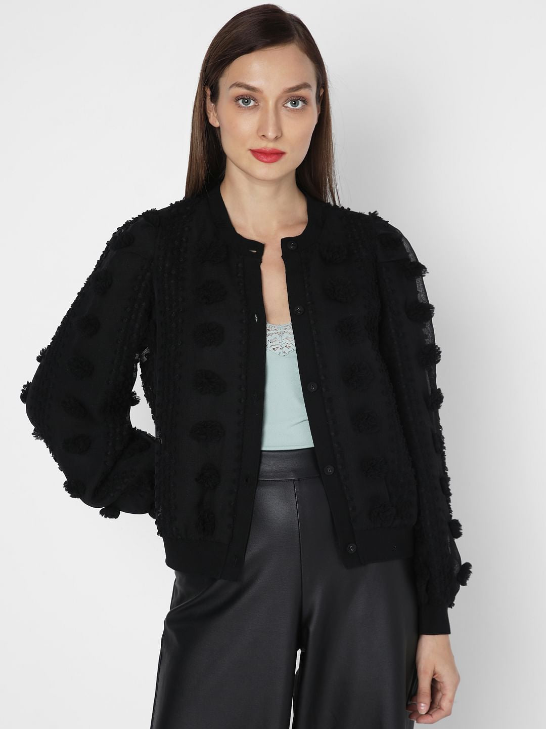 Black Lace Textured Cardigan