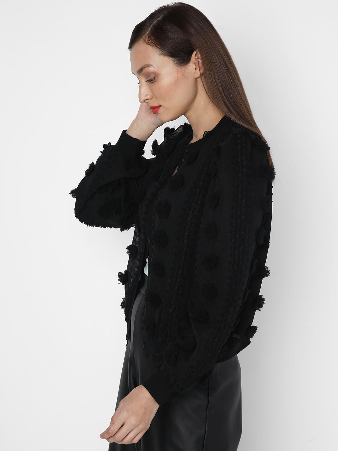 Black Lace Textured Cardigan
