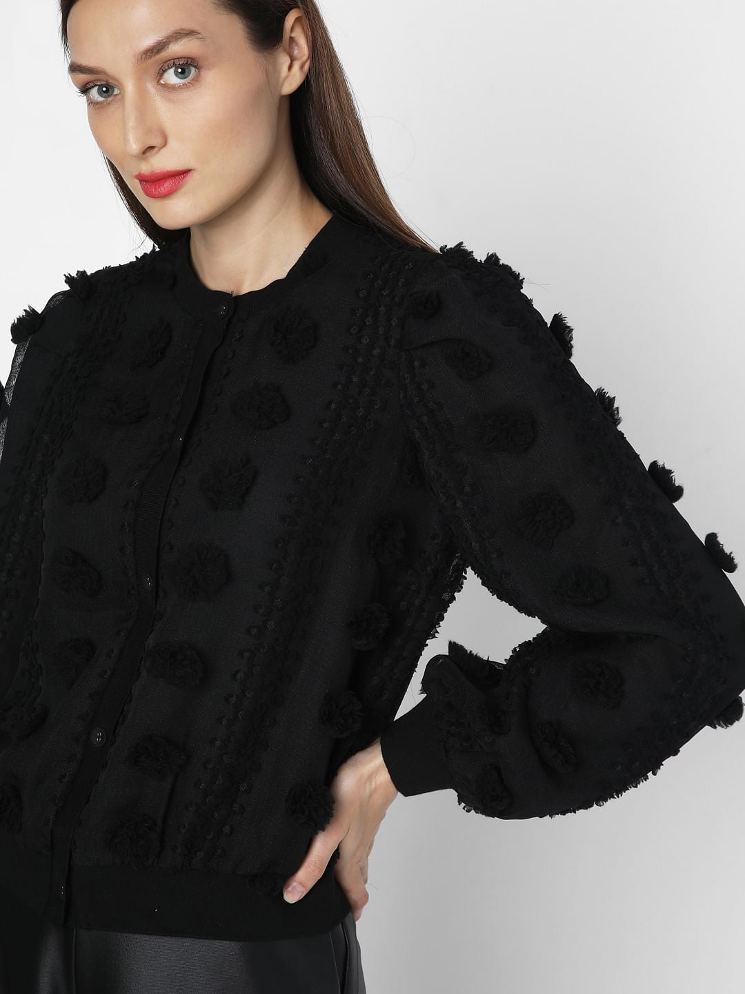 Black Lace Textured Cardigan