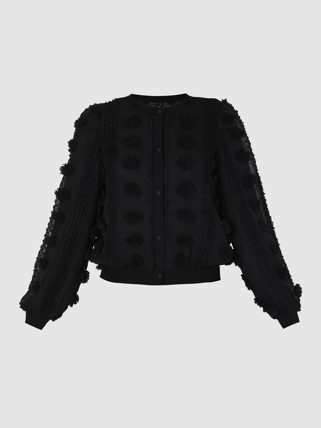 Black Lace Textured Cardigan