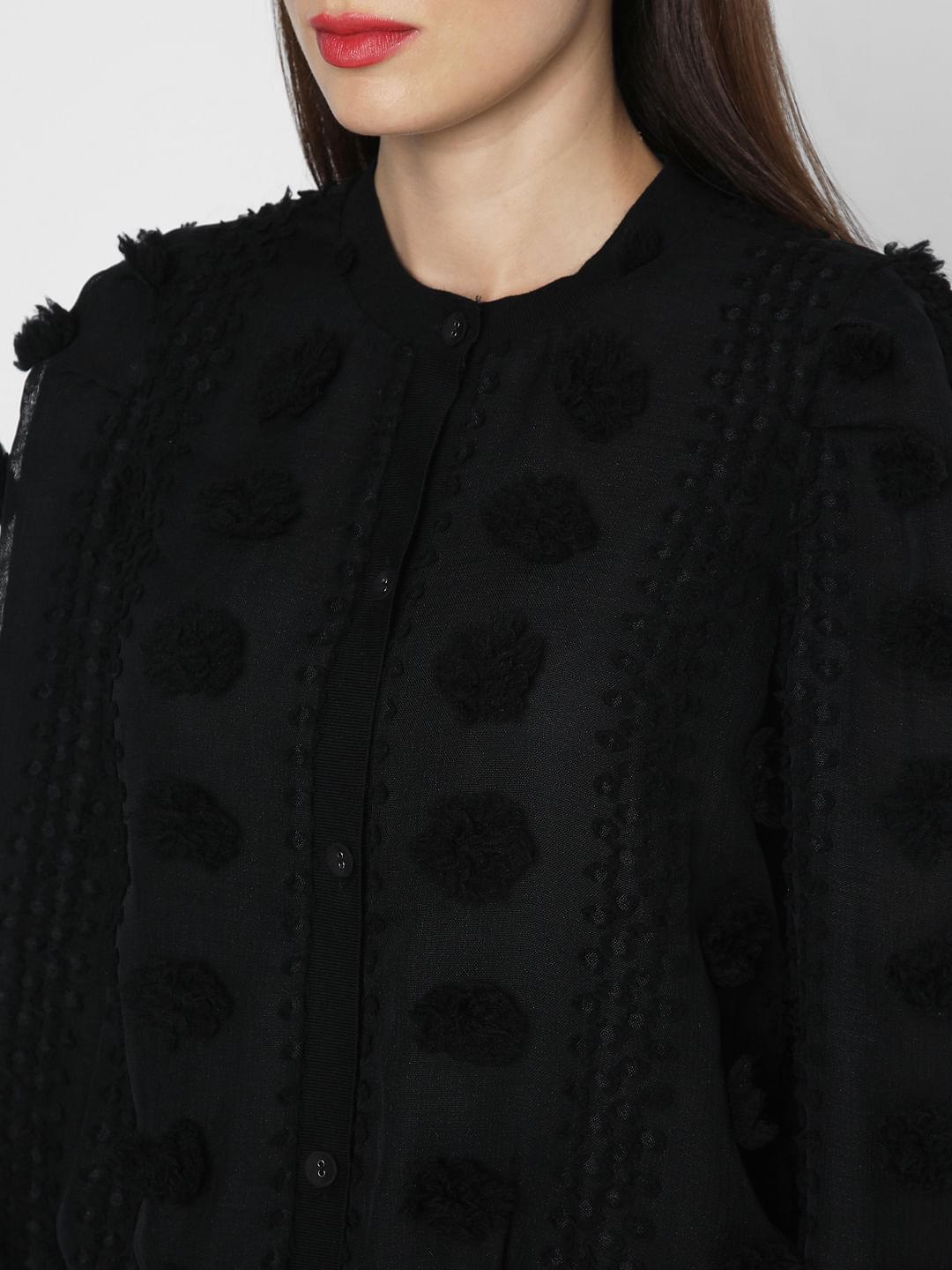 Black Lace Textured Cardigan