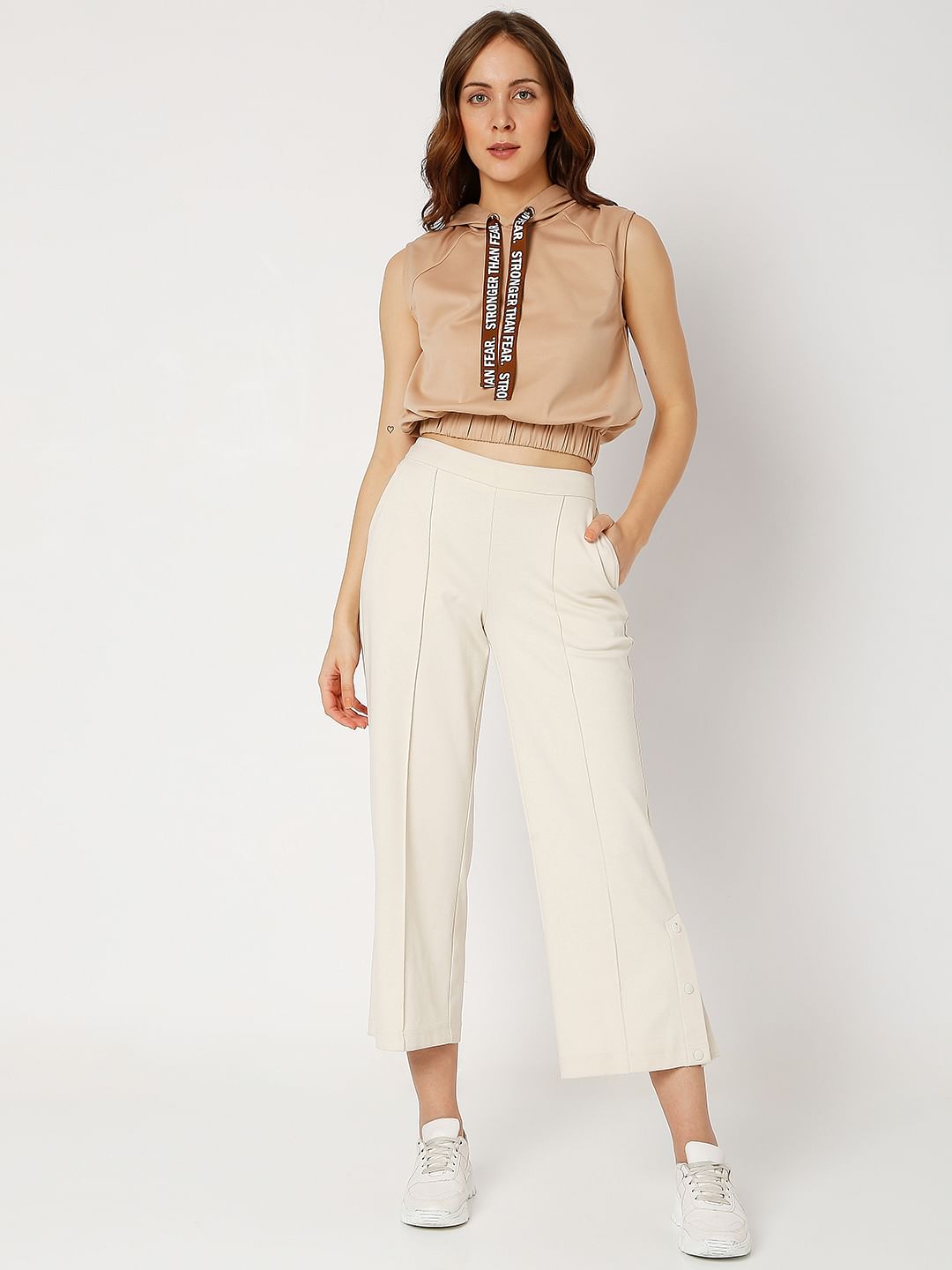 Brown Hooded Cropped T-Shirt