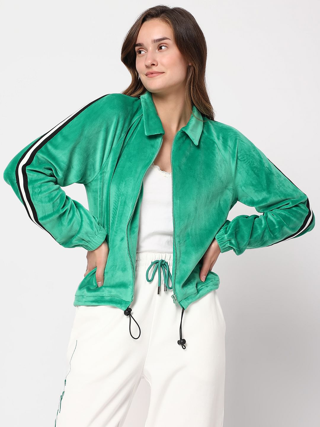 Green Velvet Zip-Up Sweatshirt