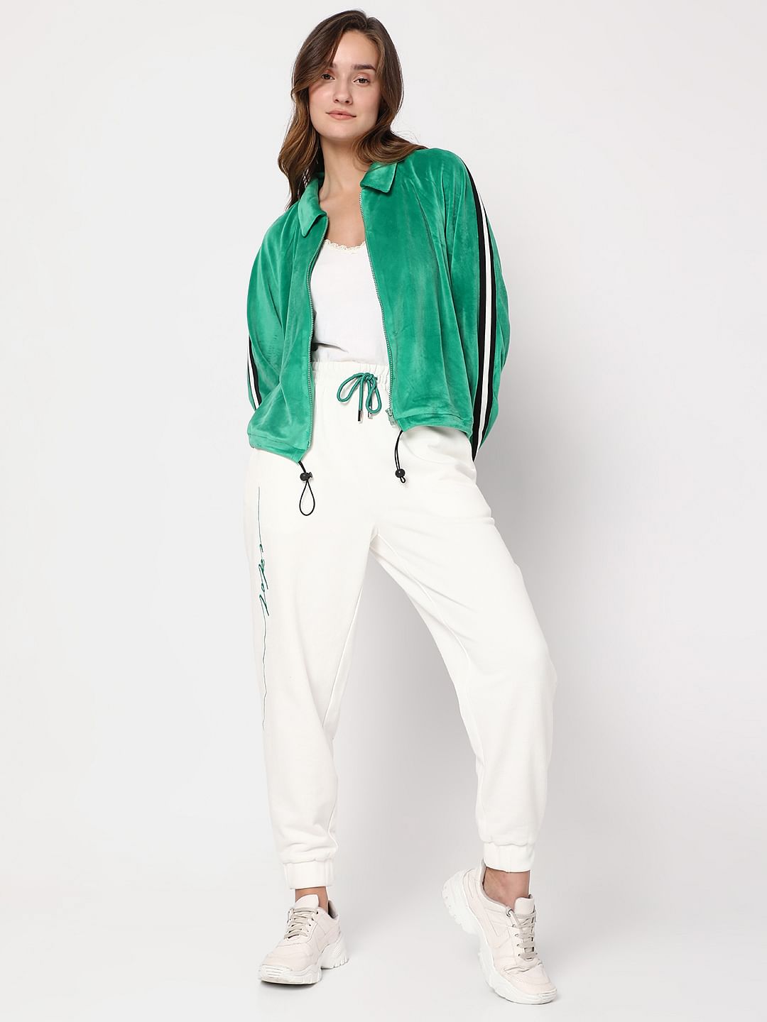 Green Velvet Zip-Up Sweatshirt