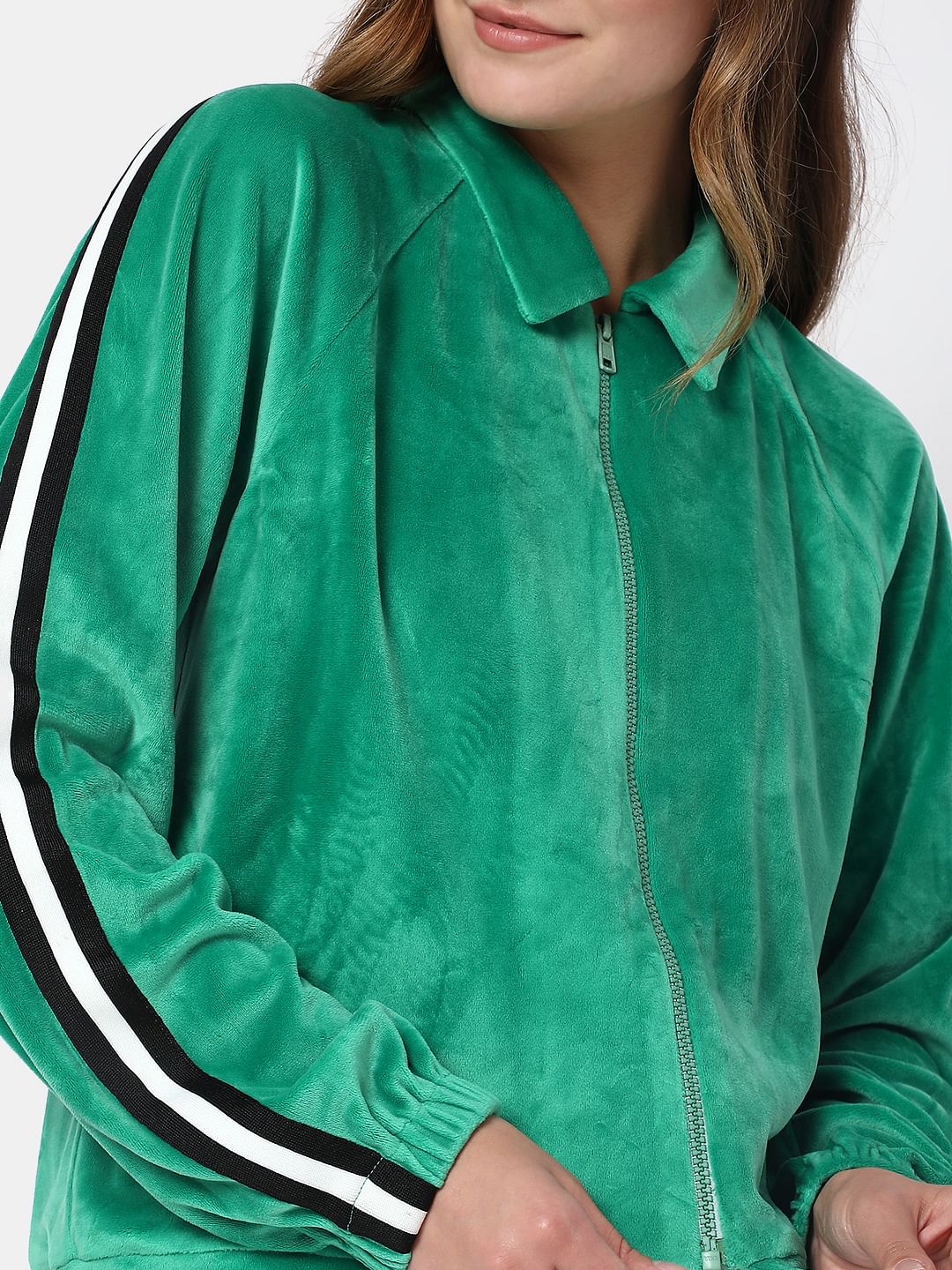 Green Velvet Zip-Up Sweatshirt