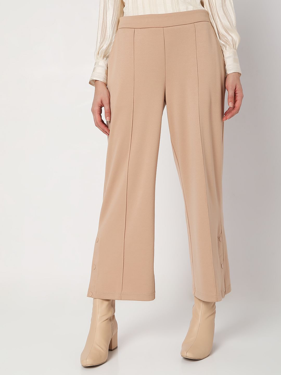 Brown Mid Rise Flared Pants