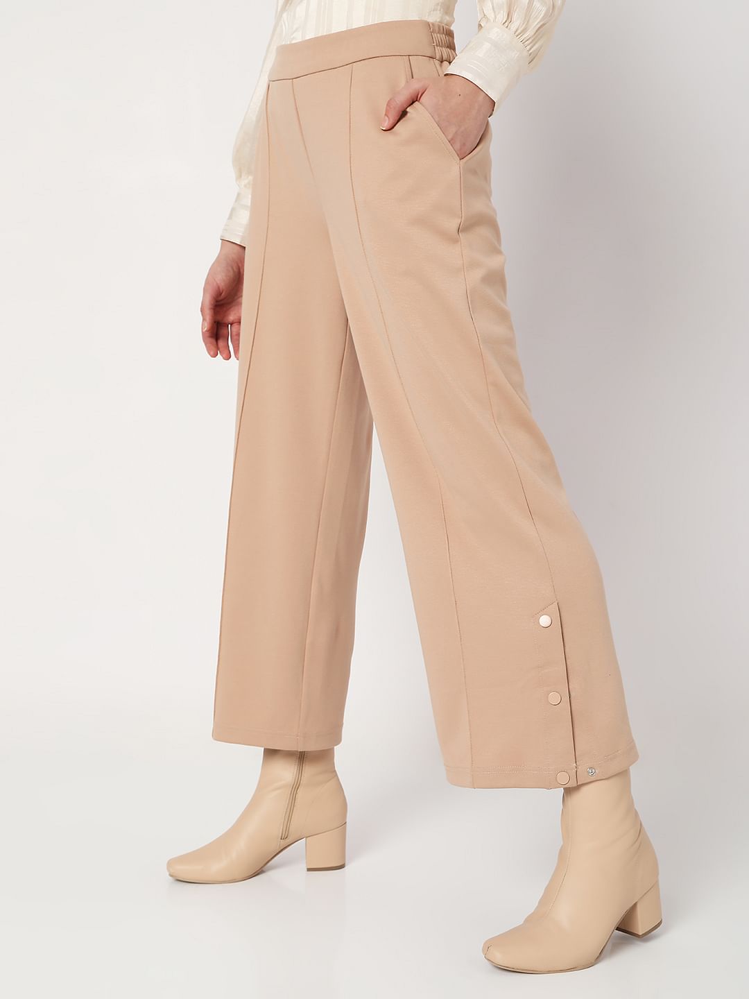Brown Mid Rise Flared Pants