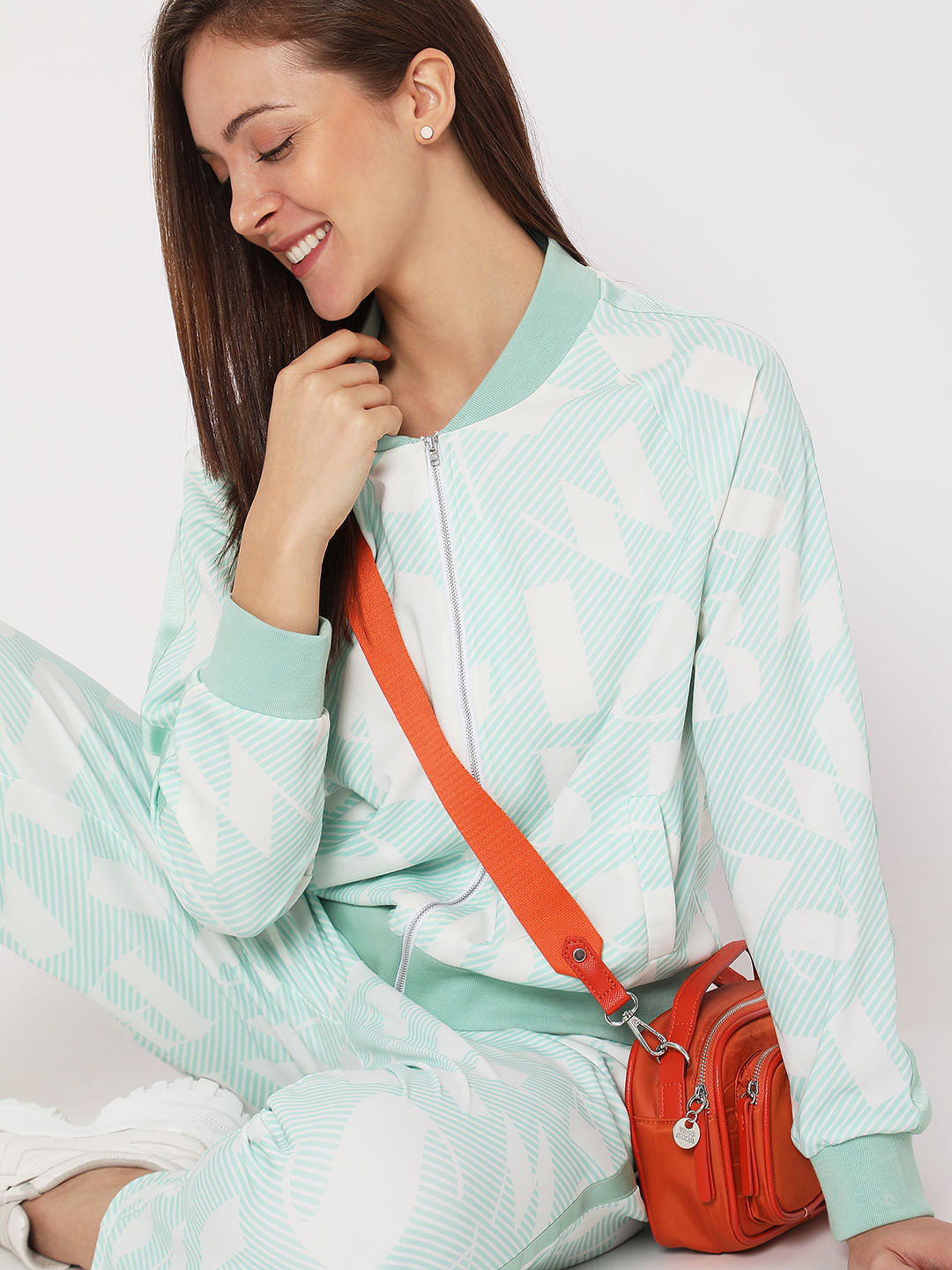 Green Printed Zip-Up Co-Ord Sweatshirt