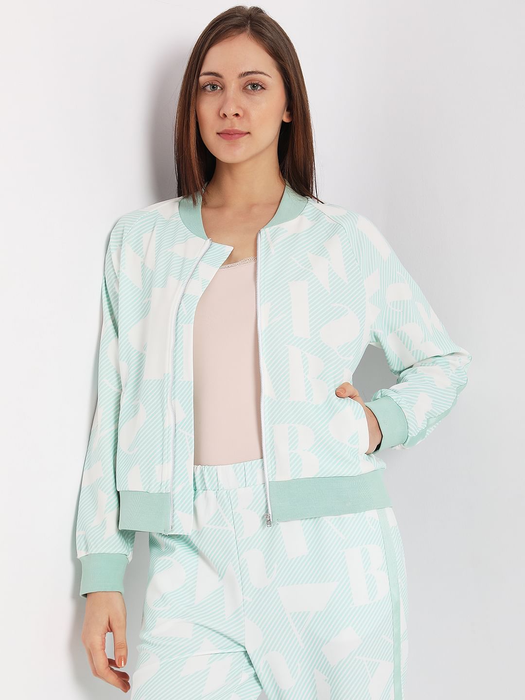 Green Printed Zip-Up Co-Ord Sweatshirt