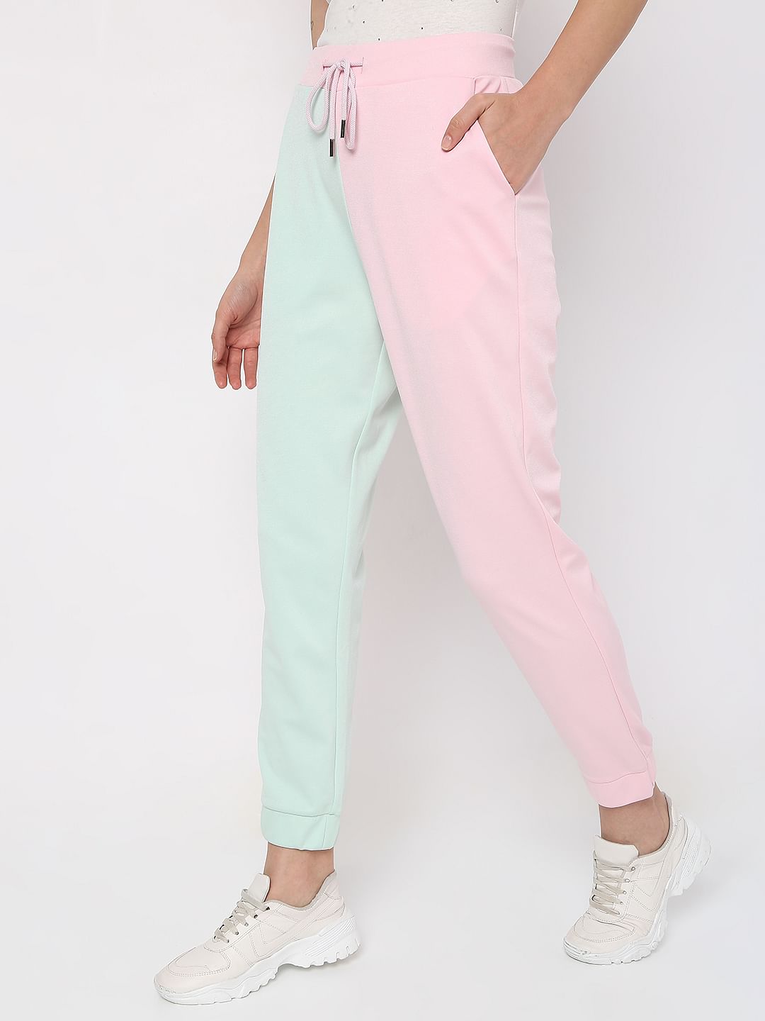 Pink Mid Rise Colourblocked Co-Ord Sweatpants