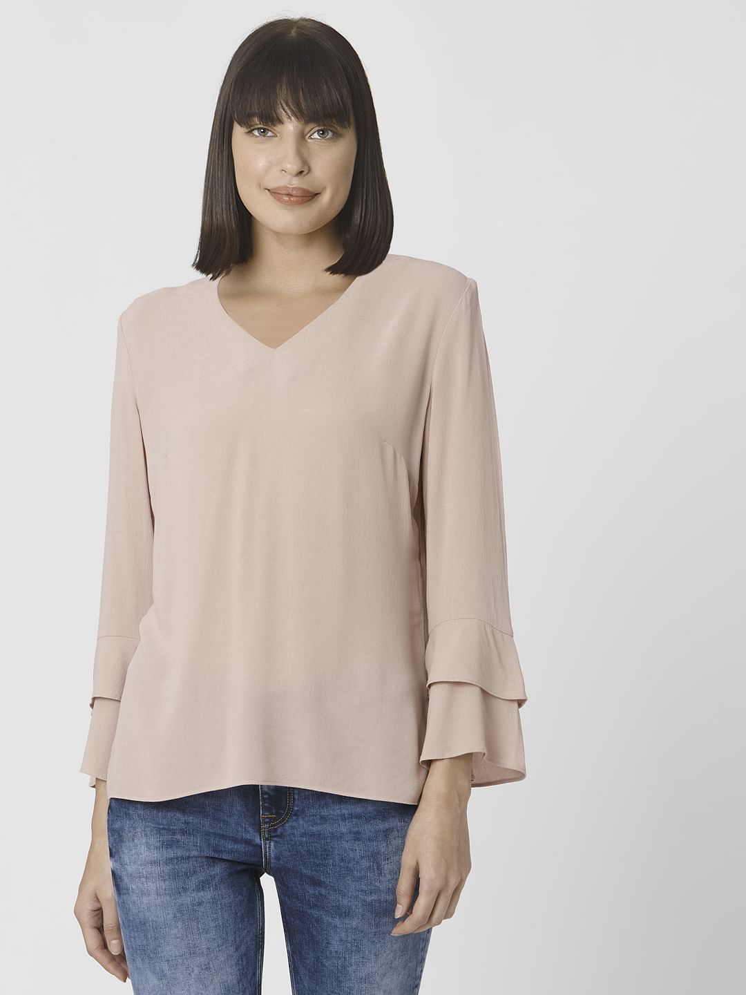 Light Pink Flute Sleeves Top