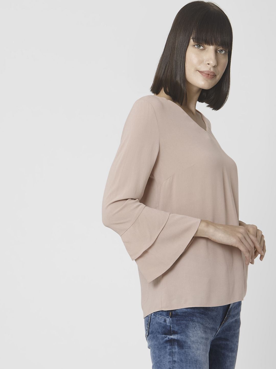 Light Pink Flute Sleeves Top