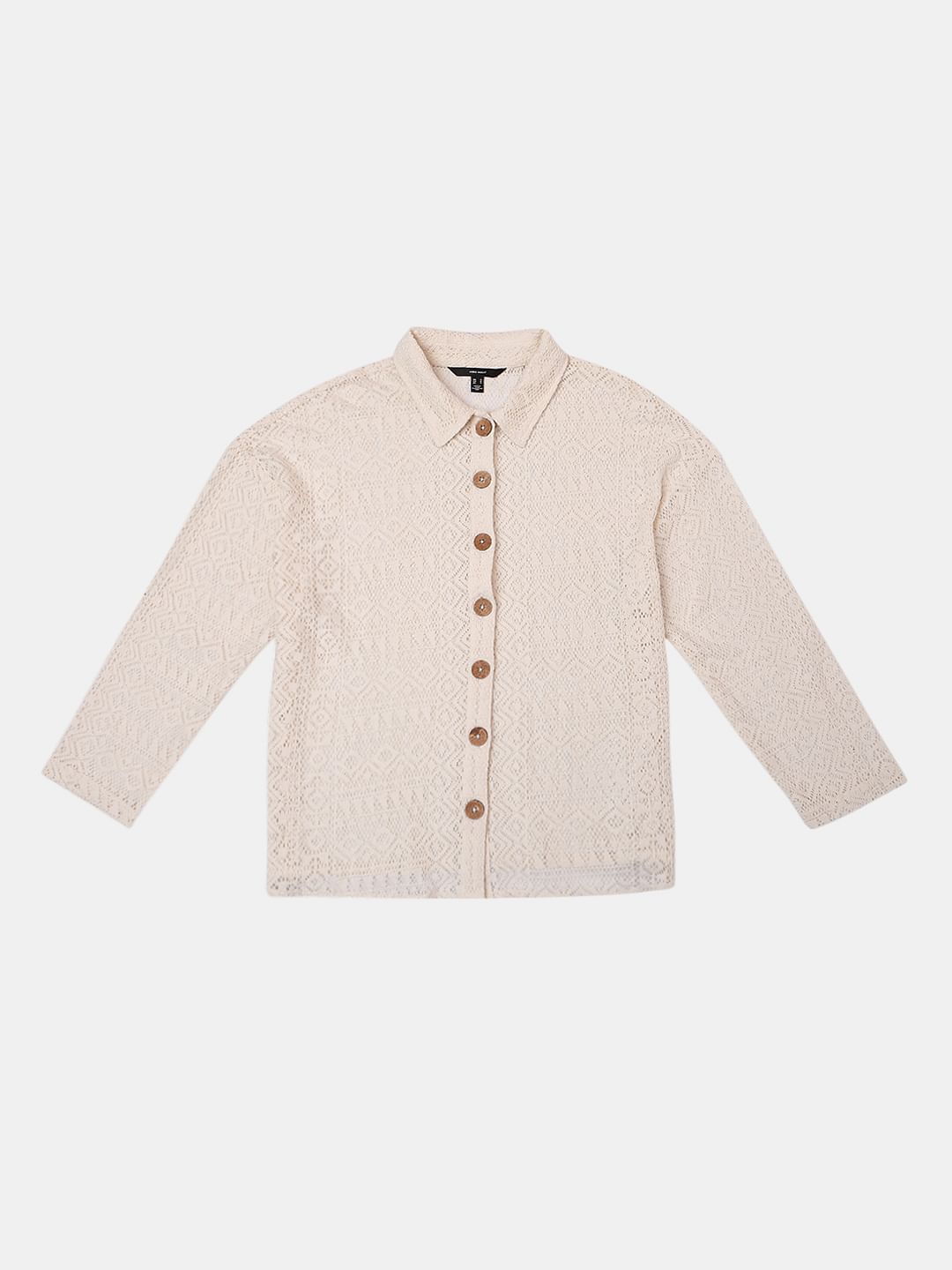 White Crochet Lace Co-Ord Set Shirt