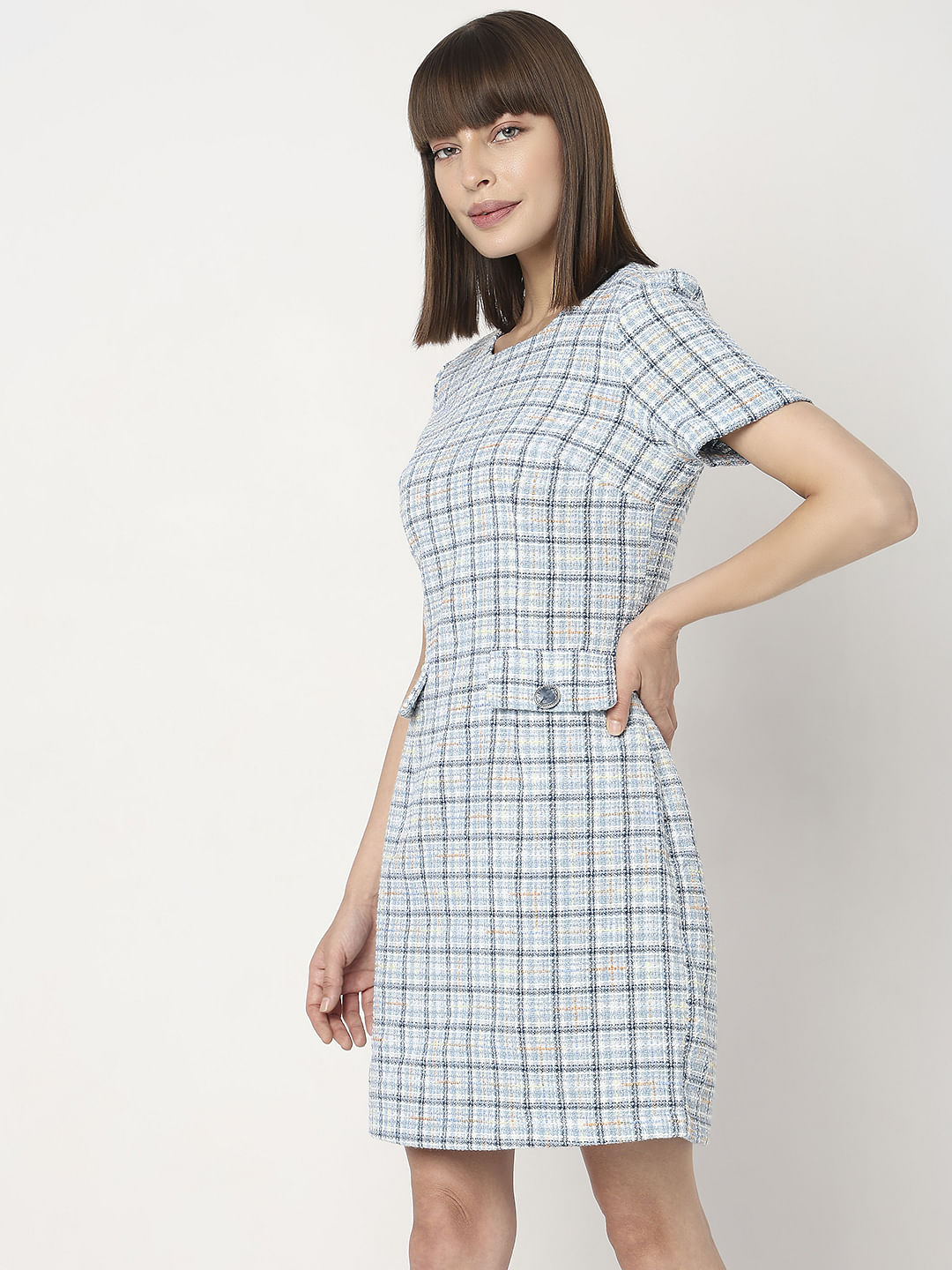 Light Blue Tweed Co-Ord Set Shift Dress