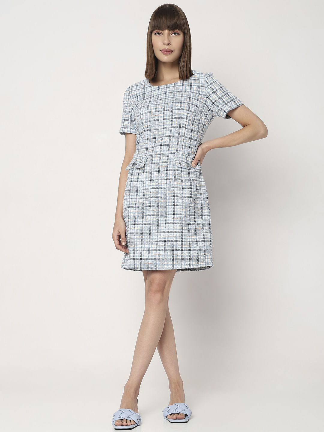 Light Blue Tweed Co-Ord Set Shift Dress