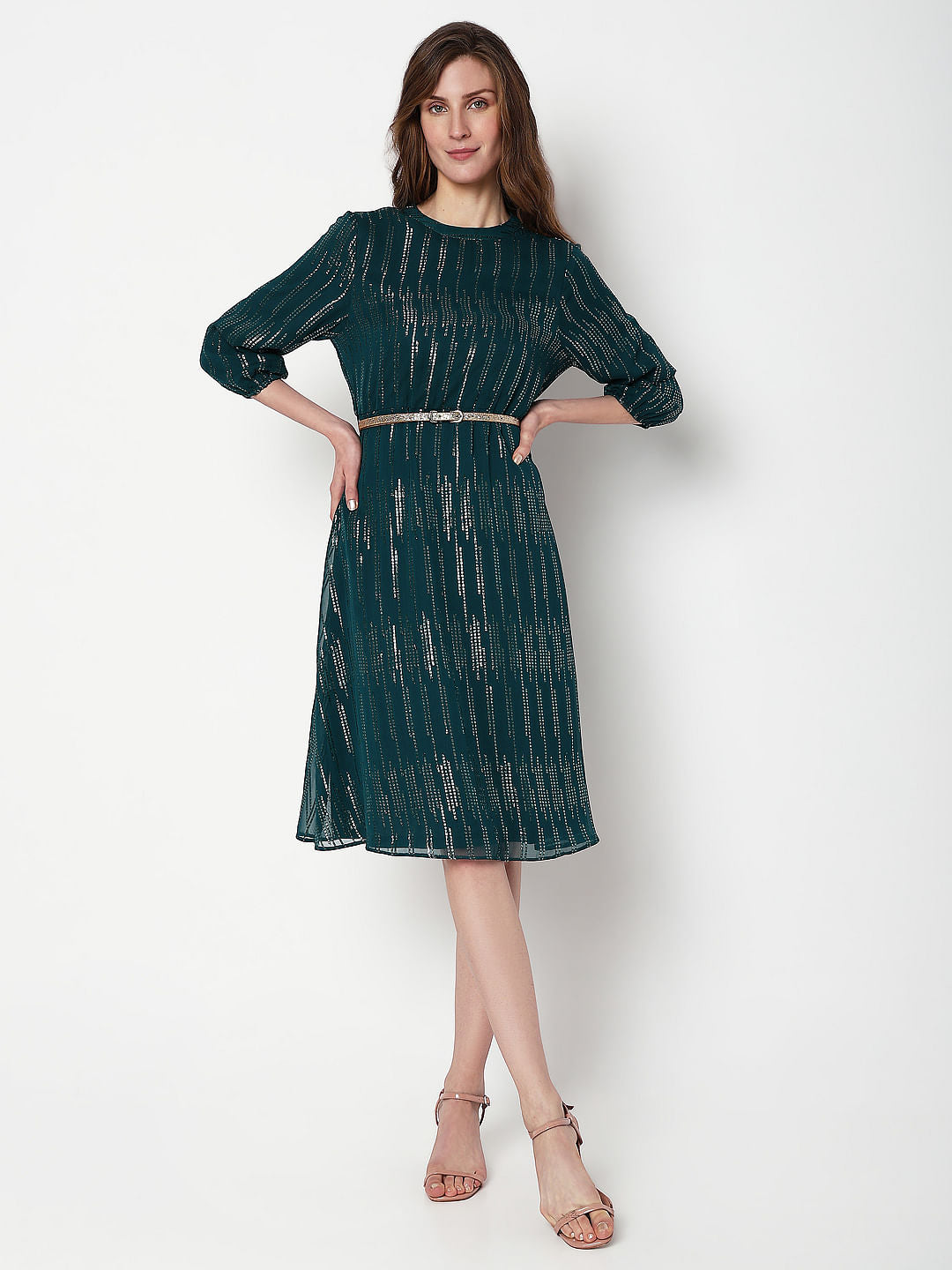 Teal Shimmer Fit & Flare Dress