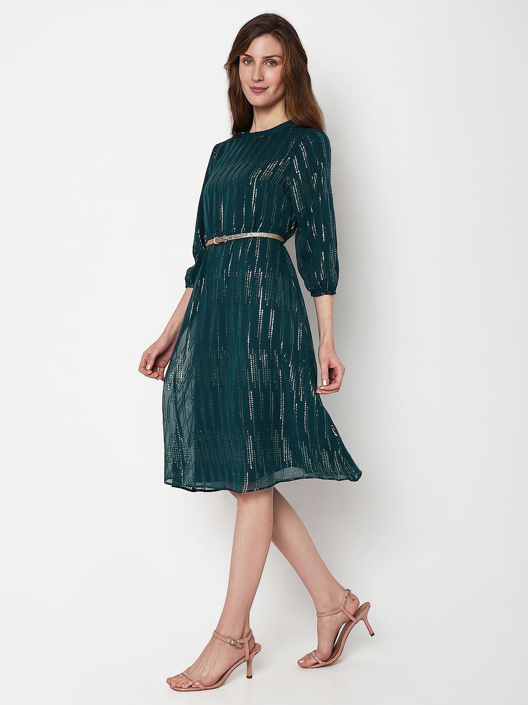 Teal Shimmer Fit & Flare Dress