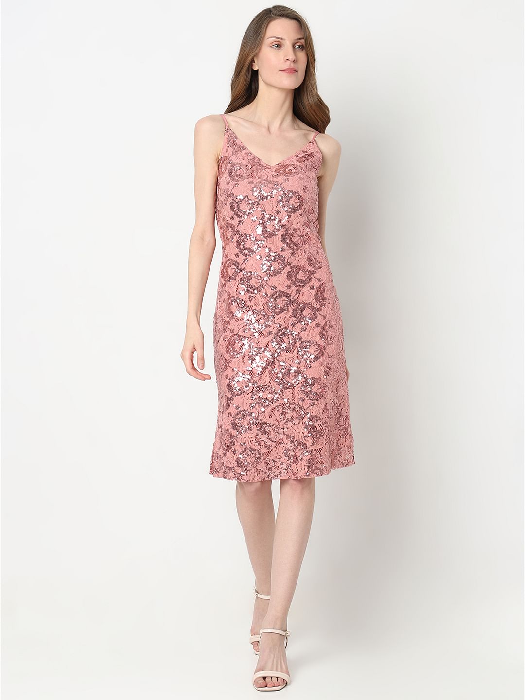 Pink Sequinned Shift Dress