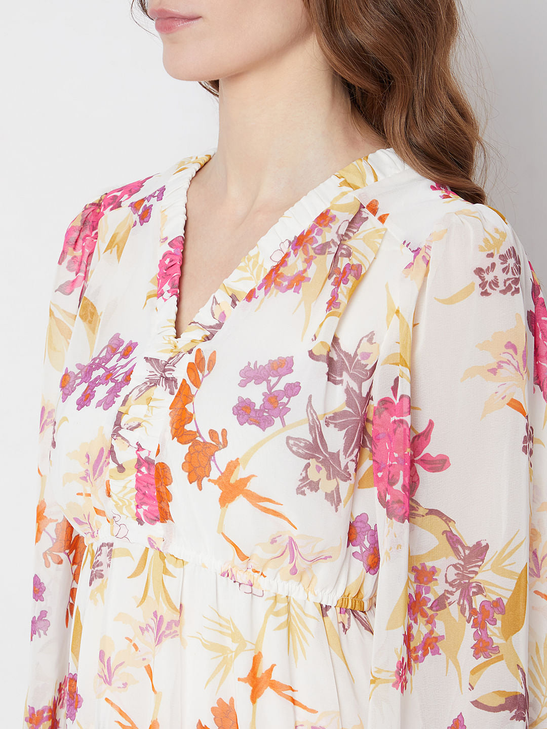 White & Pink Floral Midi Dress