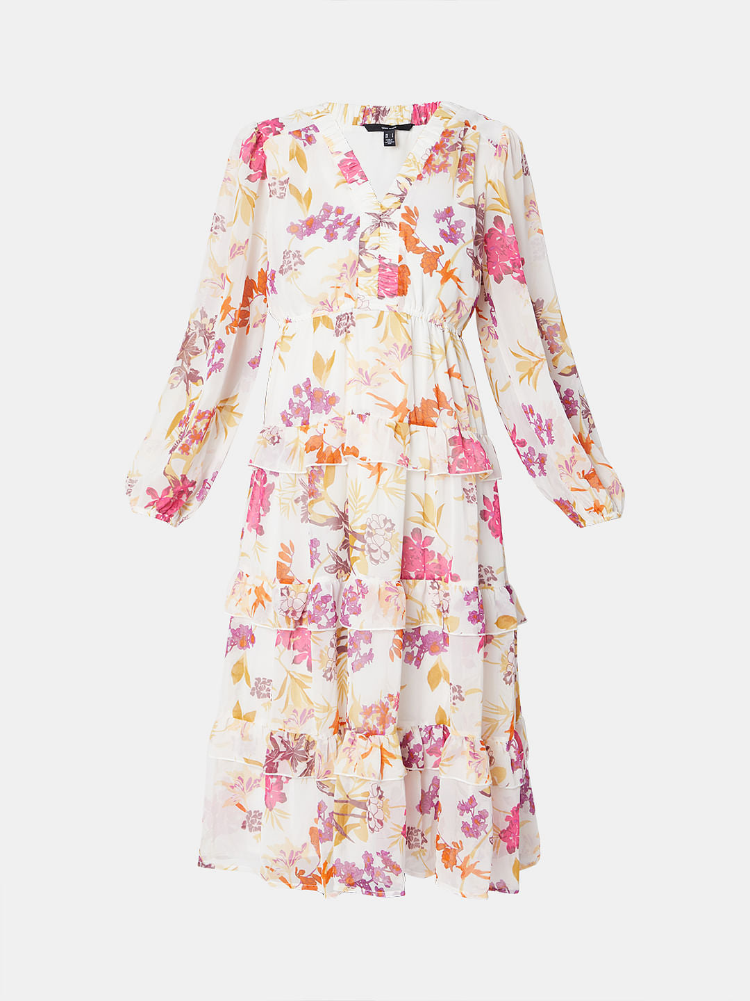 White & Pink Floral Midi Dress