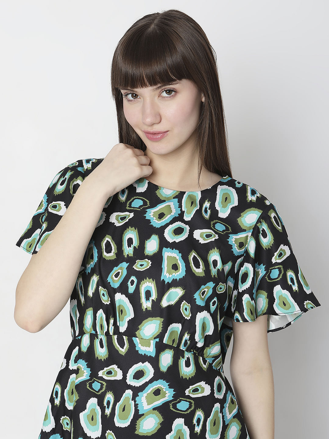 Black Abstract Print Peplum Top