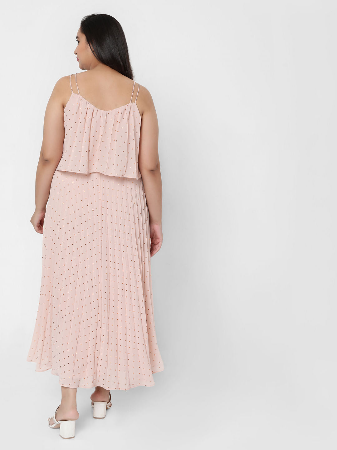 Curve Pink Pleated Foil Print Maxi Dress