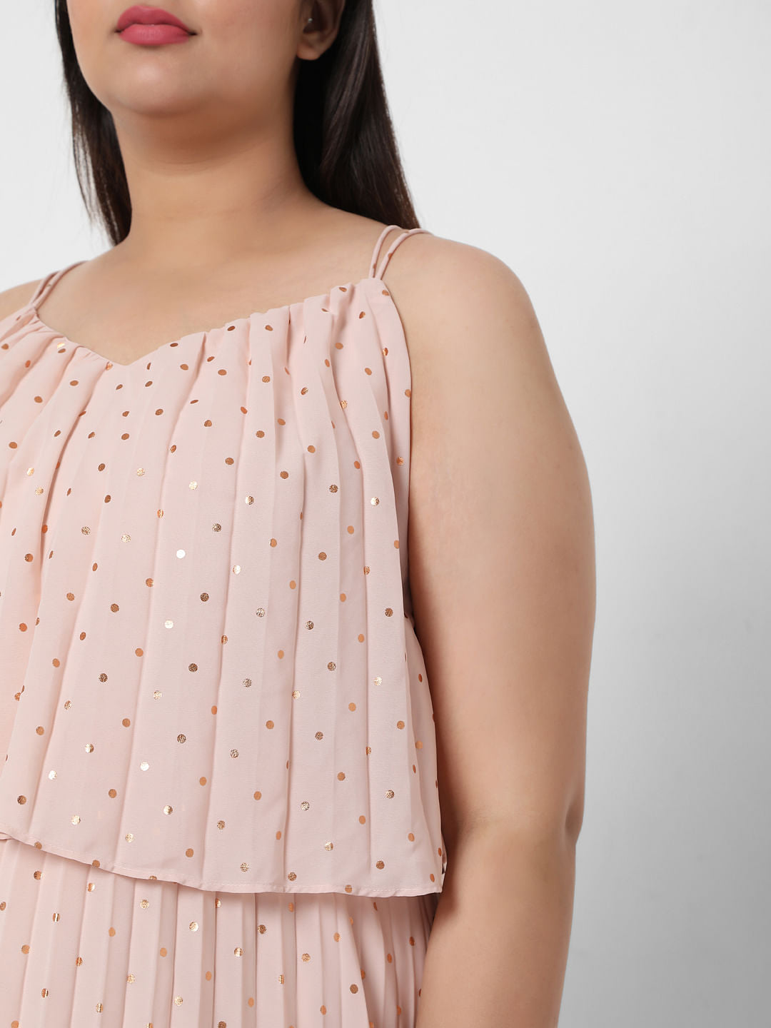 Curve Pink Pleated Foil Print Maxi Dress