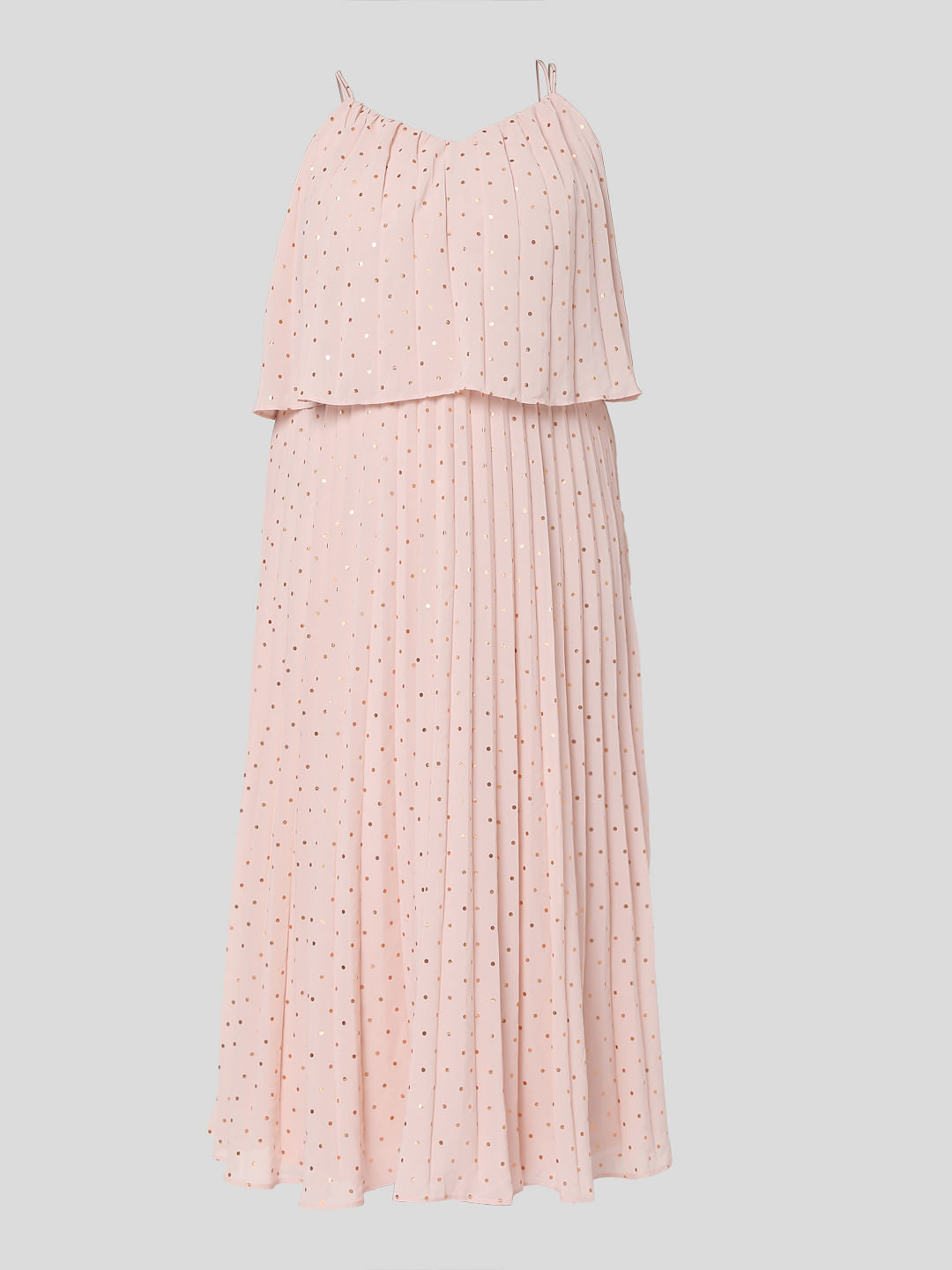 Curve Pink Pleated Foil Print Maxi Dress