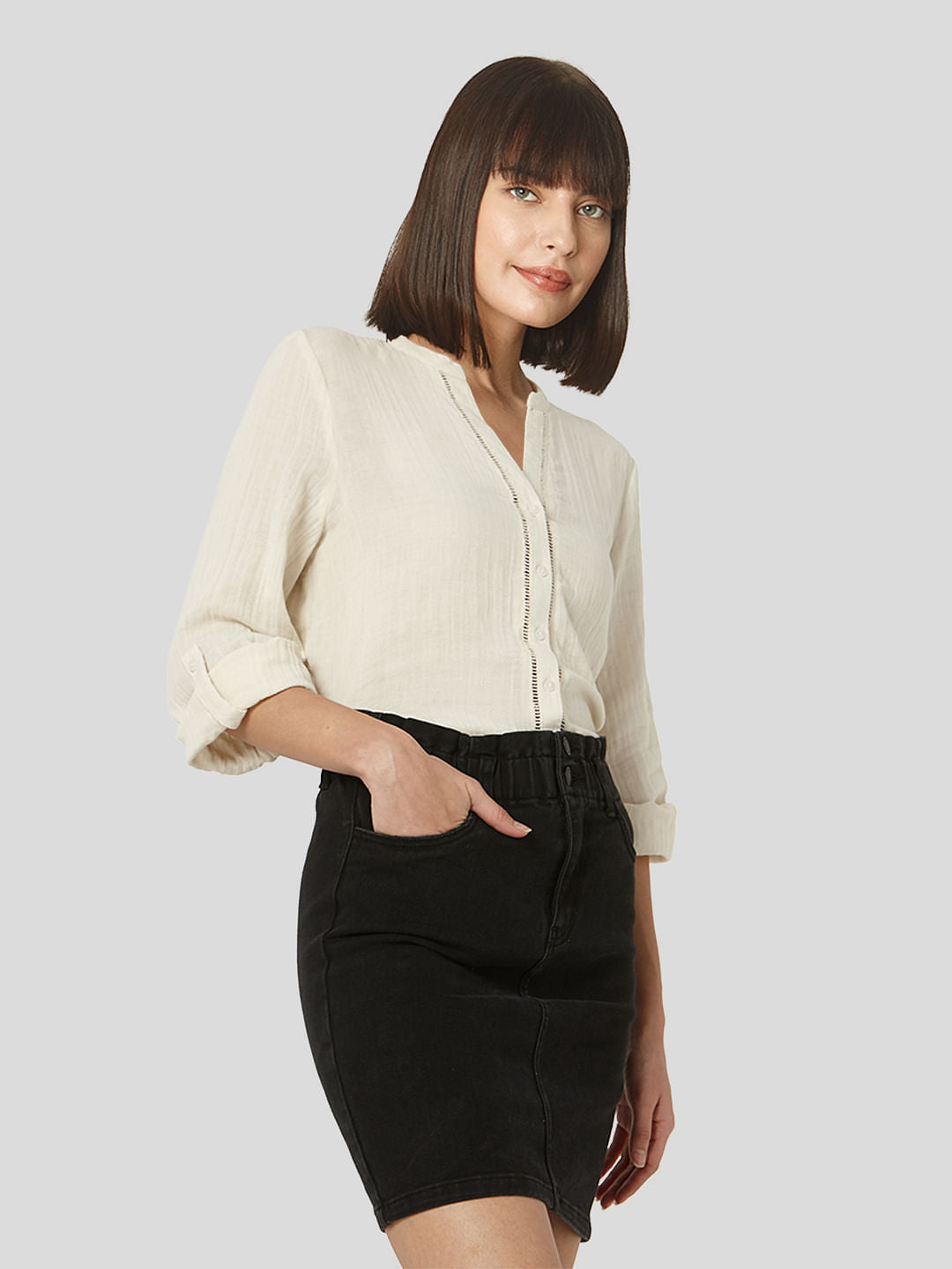 Beige Textured Organic Cotton Shirt