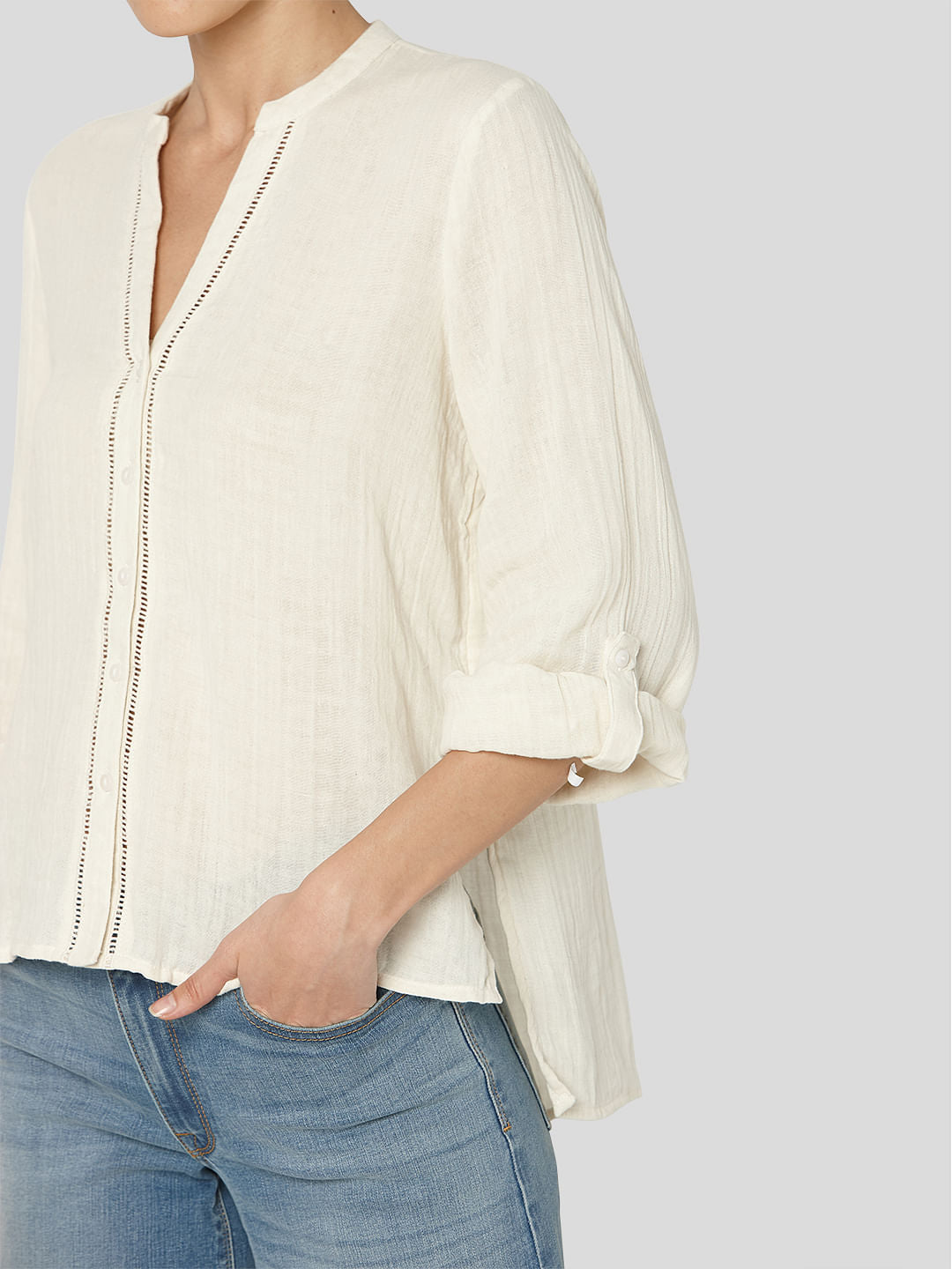 Beige Textured Organic Cotton Shirt