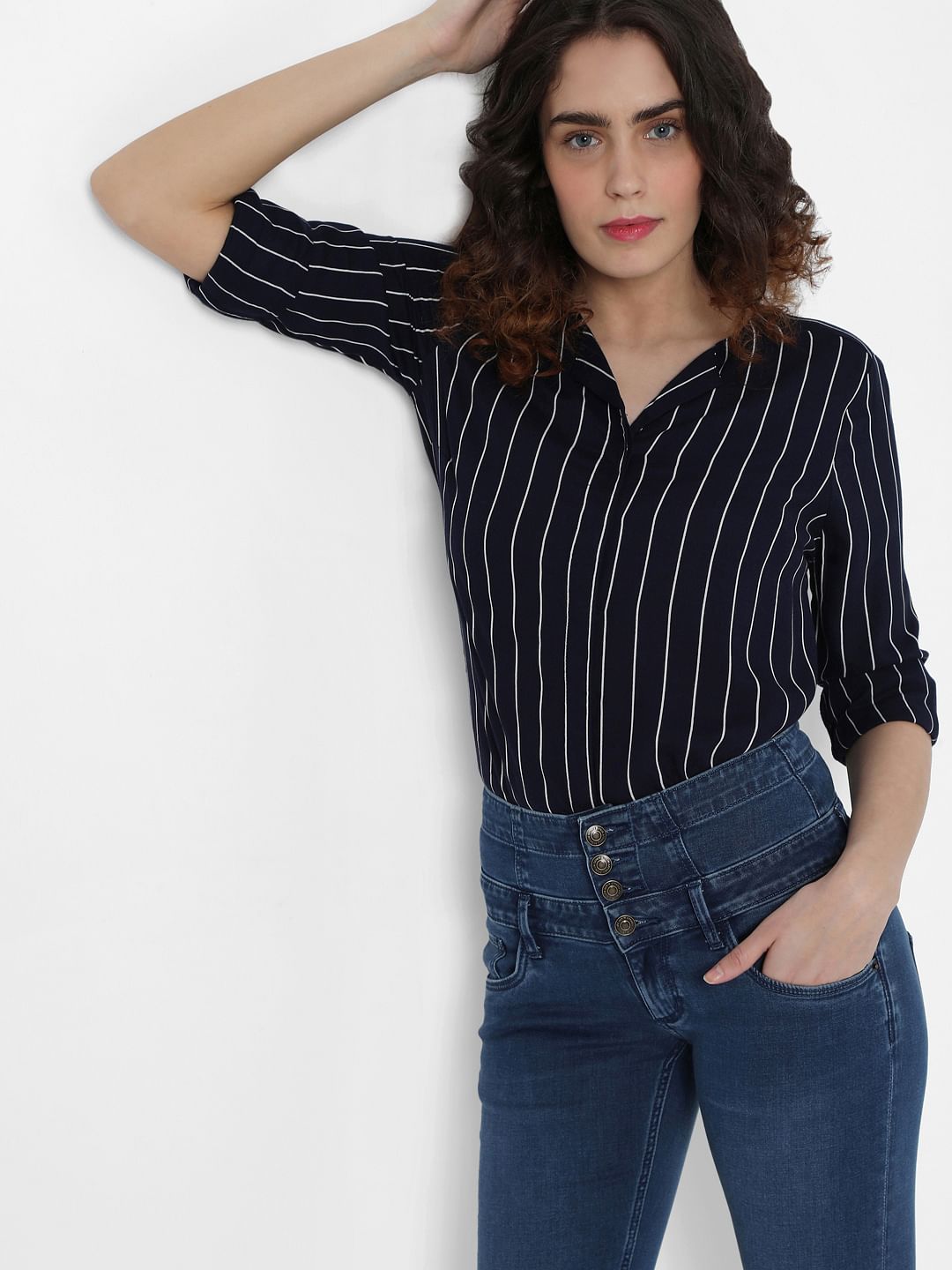 Blue High Rise Corset Waist Skinny Jeans
