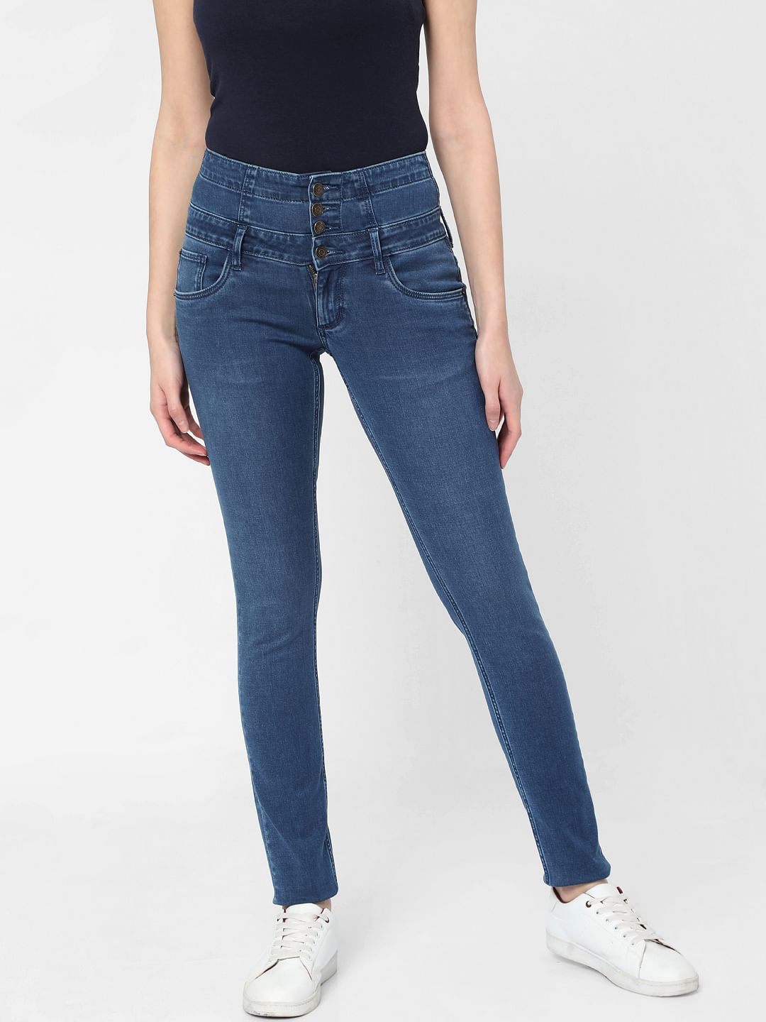 Blue High Rise Corset Waist Skinny Jeans