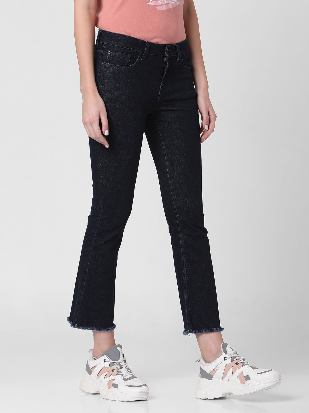 Dark Blue Mid Rise Boot Cut Jeans